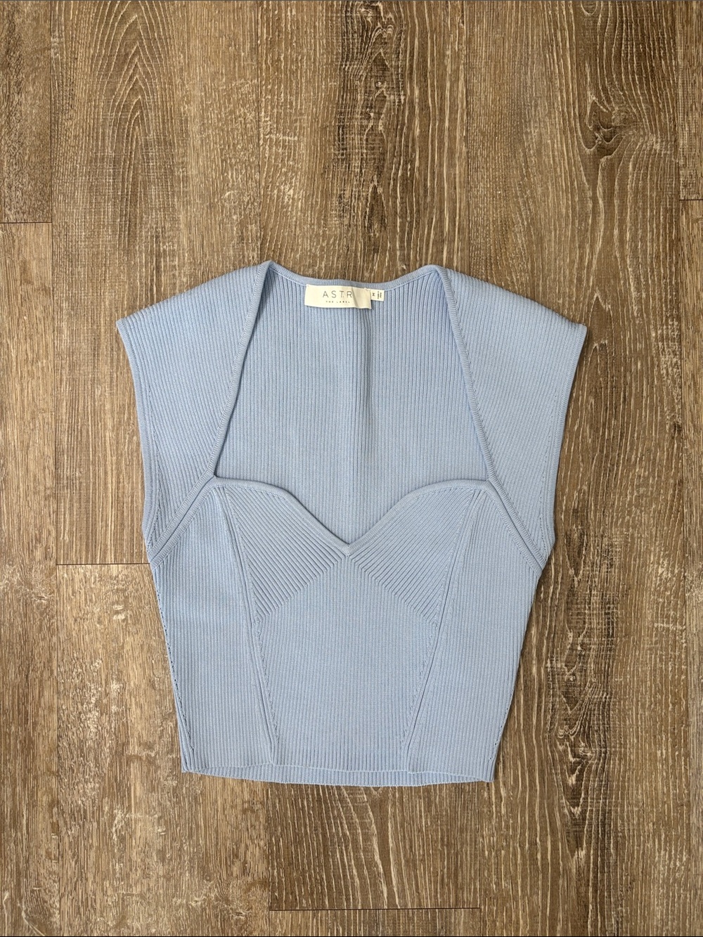 Astr Light Blue Ribbed Sweetheart Crop Top
